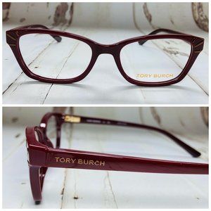 Tory Burch Rectangular Red Bordeaux And Gold Eyeglasses Glasses Frames NWOT